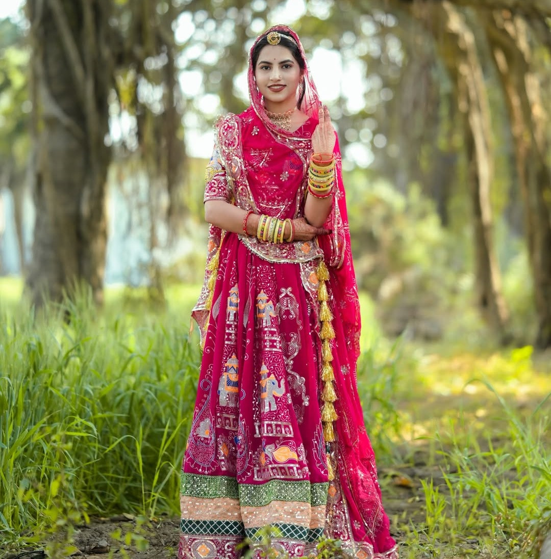 Designer Elephant Embroidery Rajasthani Poshak – 4 Mtr Heavy Gher