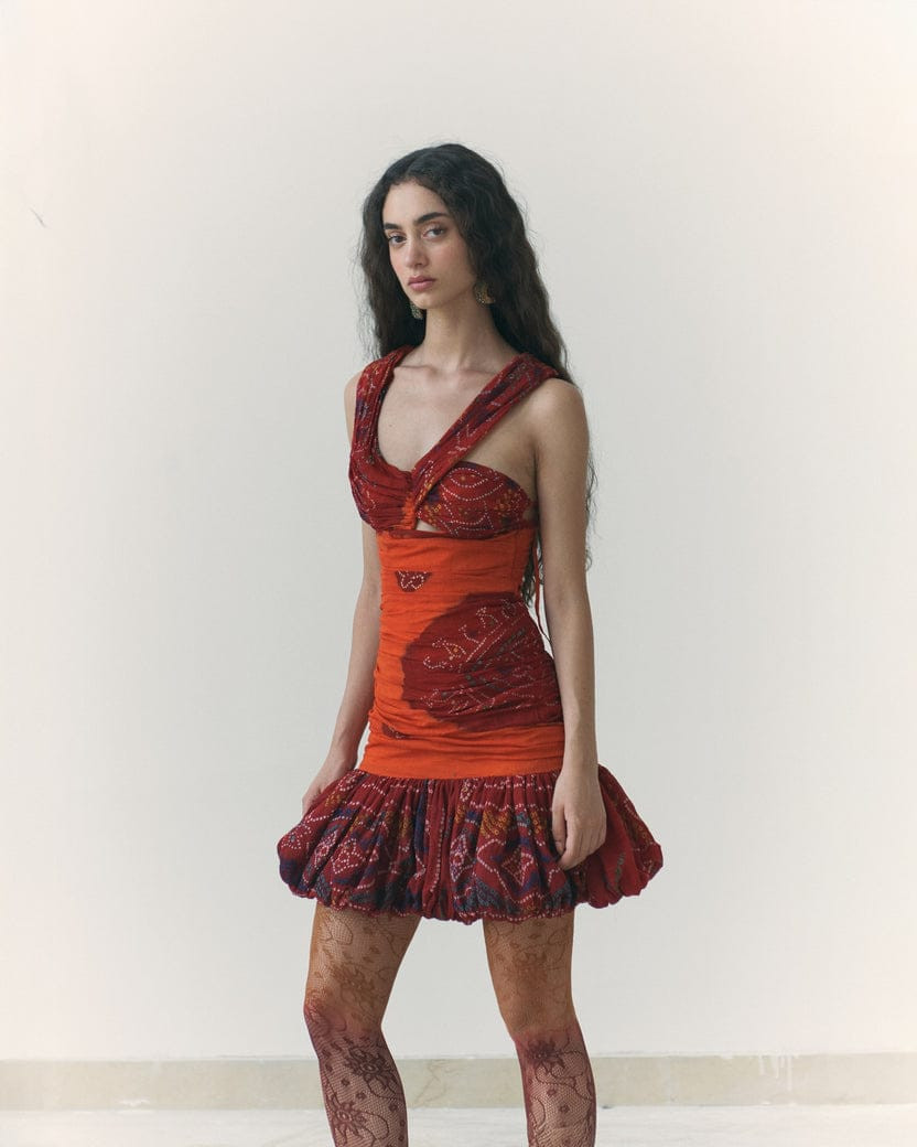 Elegant Hand Bandhej Cotton Mini Dress - Stylish Women's Printed Boho Chic