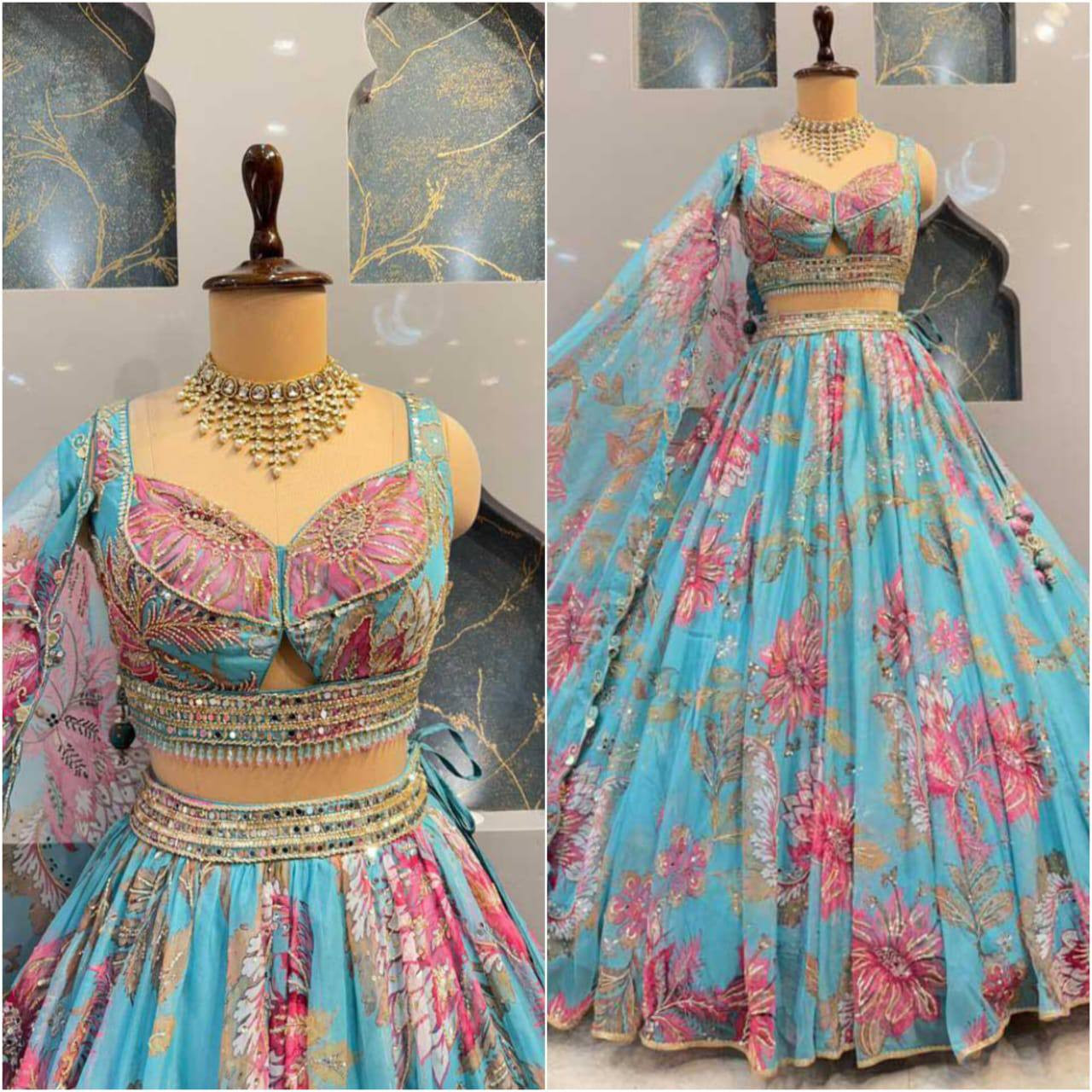 4 Meter Flared Premium Star Georgette Lehenga with Digital Print, Can-Can & Canvas Layers | Embroidered Blouse & Dupatta Set