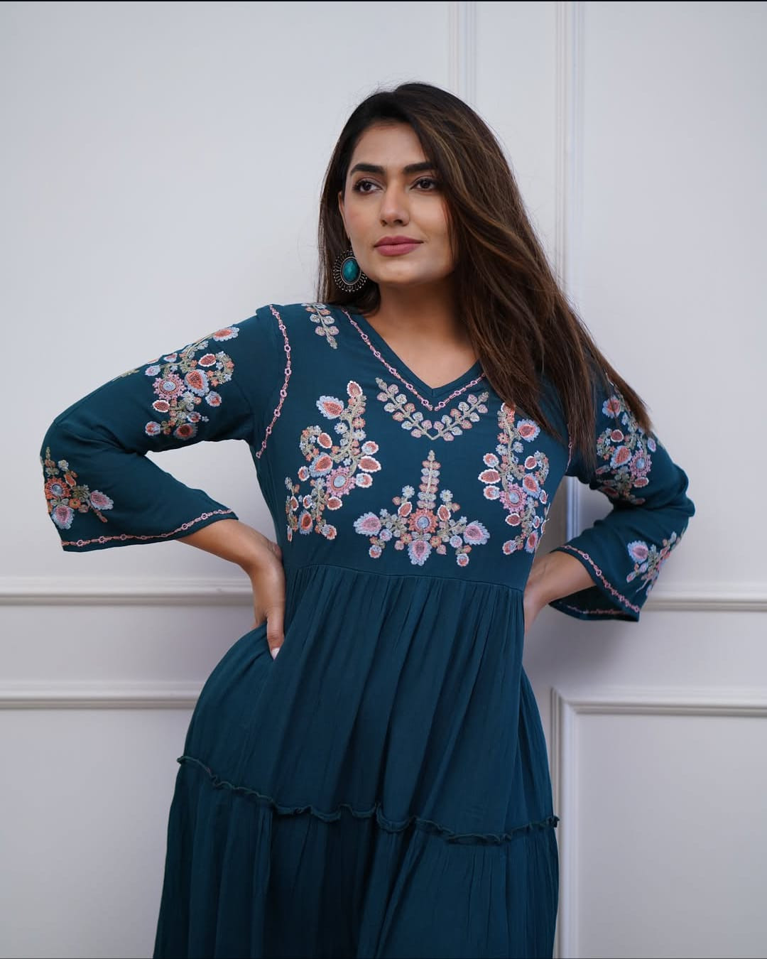 Embroidery Midi For Casual Wear