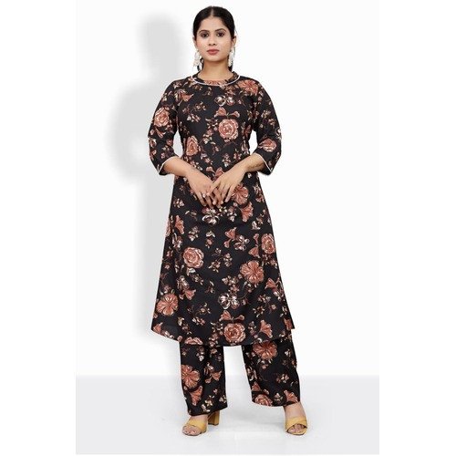 Black, Magenta & Light Cream Rayon Kurti Pant Set – Bold Colors in Soft Comfort