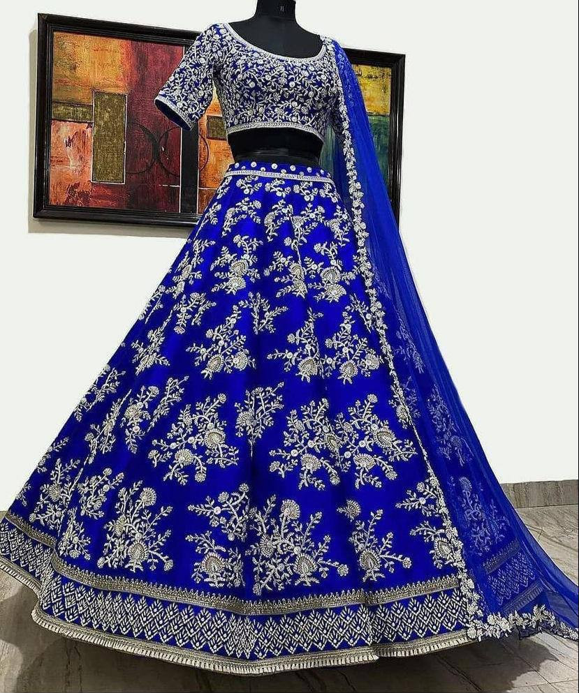 Elegant Bangalori Satin Silk Embroidered Semi-Stitched Lehenga with Dupatta