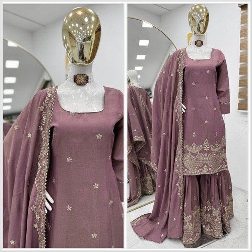 Elegant Designer Sharara Set with Embellished Top & Flowing Dupatta