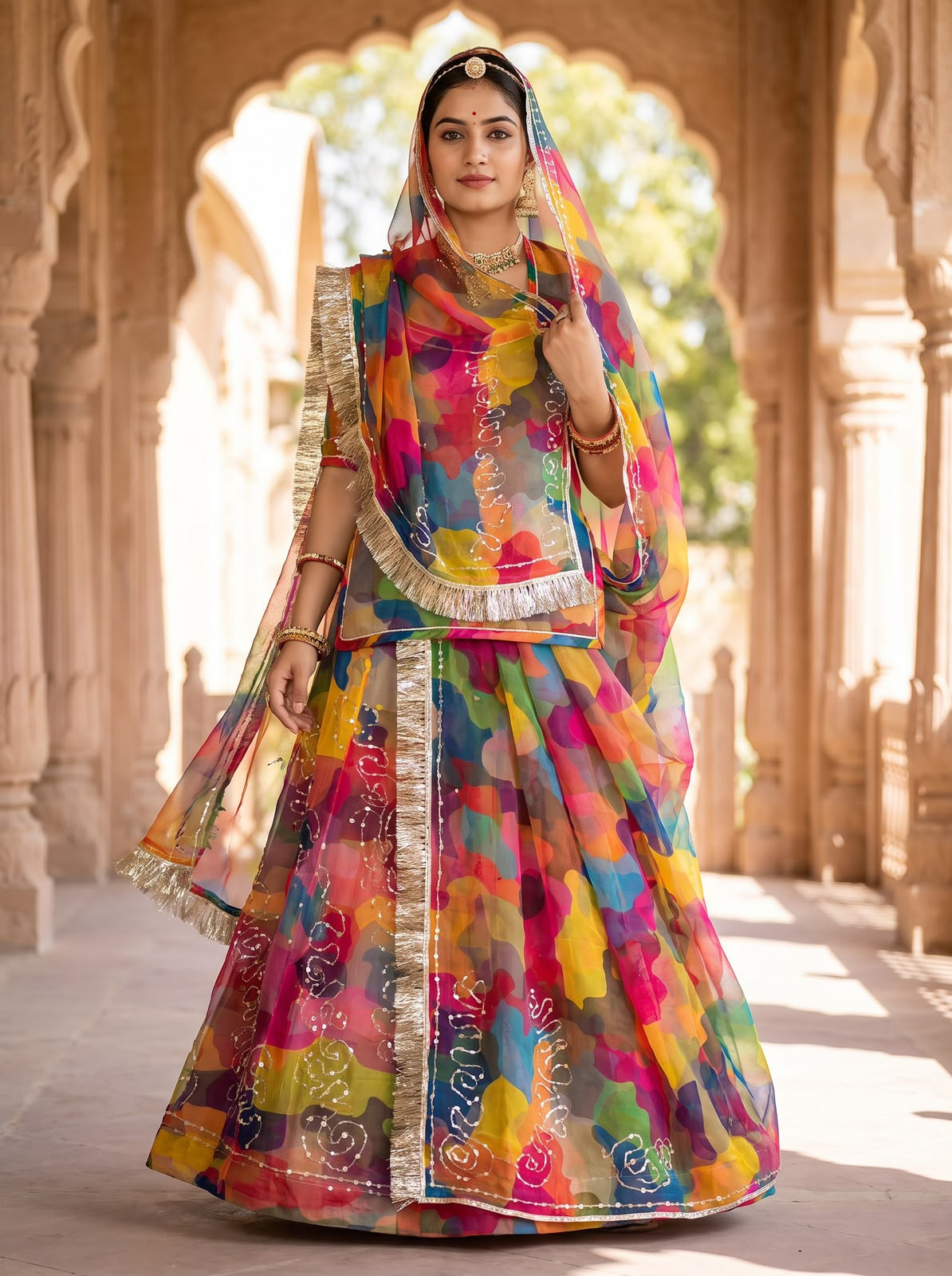 Traditional Multi Colour Half Pure Poshak