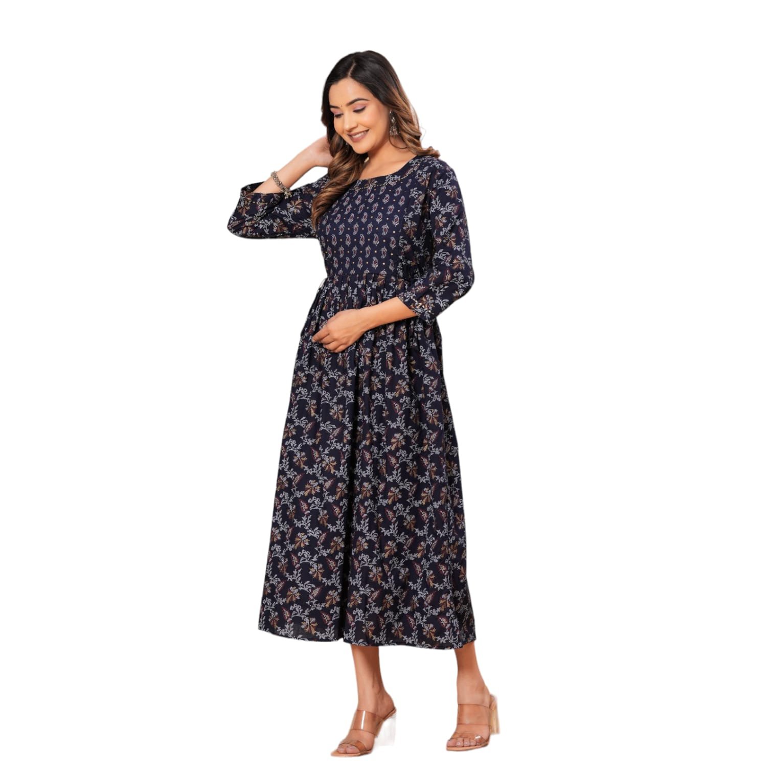 Darkest blue  Printed Maternity Feeding Kurti