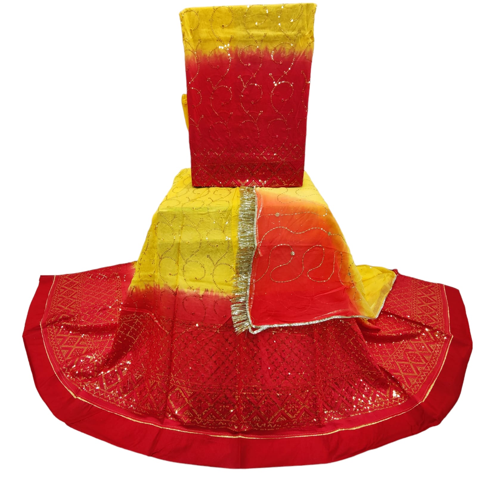 Heavy cotton chanderi shaded Rajputi Dress