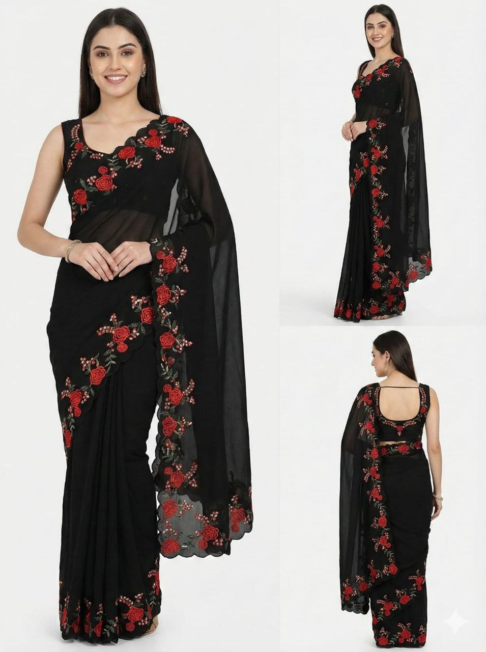 Premium Georgette Embroidery & Sequins Work Saree with Unstitched Blouse