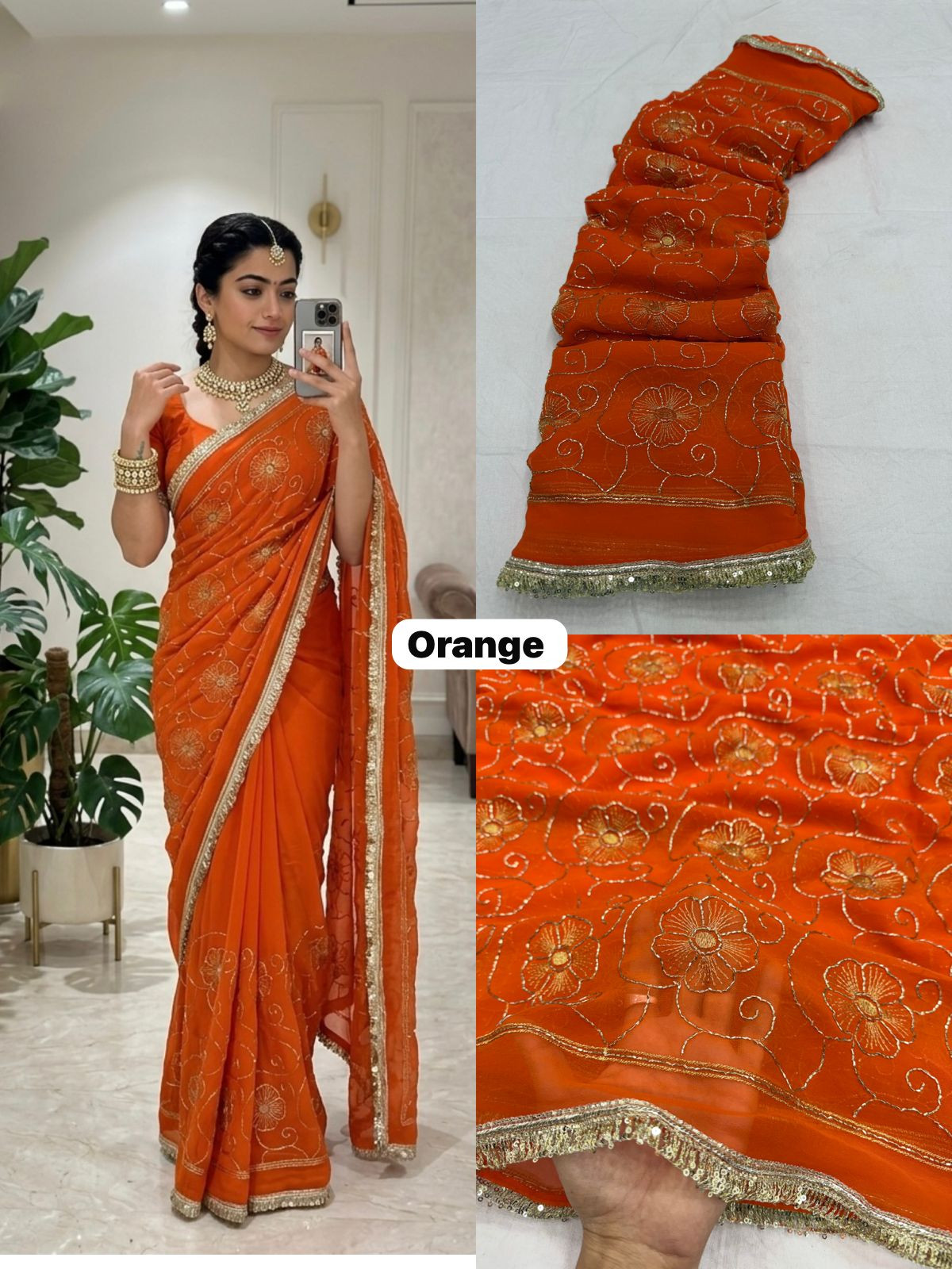 Premium Royal Georgette Saree - Luxurious Silk Blend, Elegant Drape