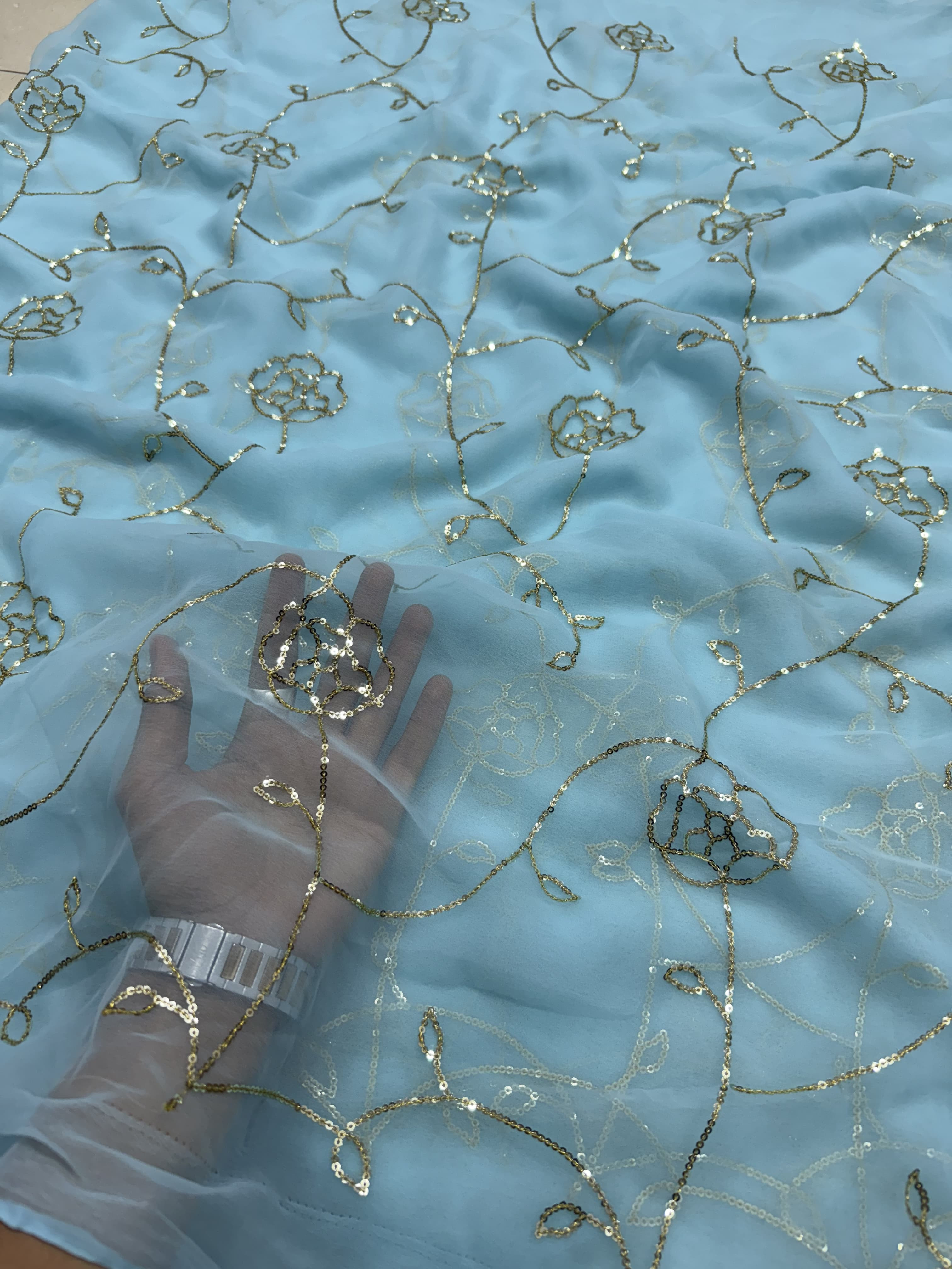 Royal Georgette Aari Tari Work Saree