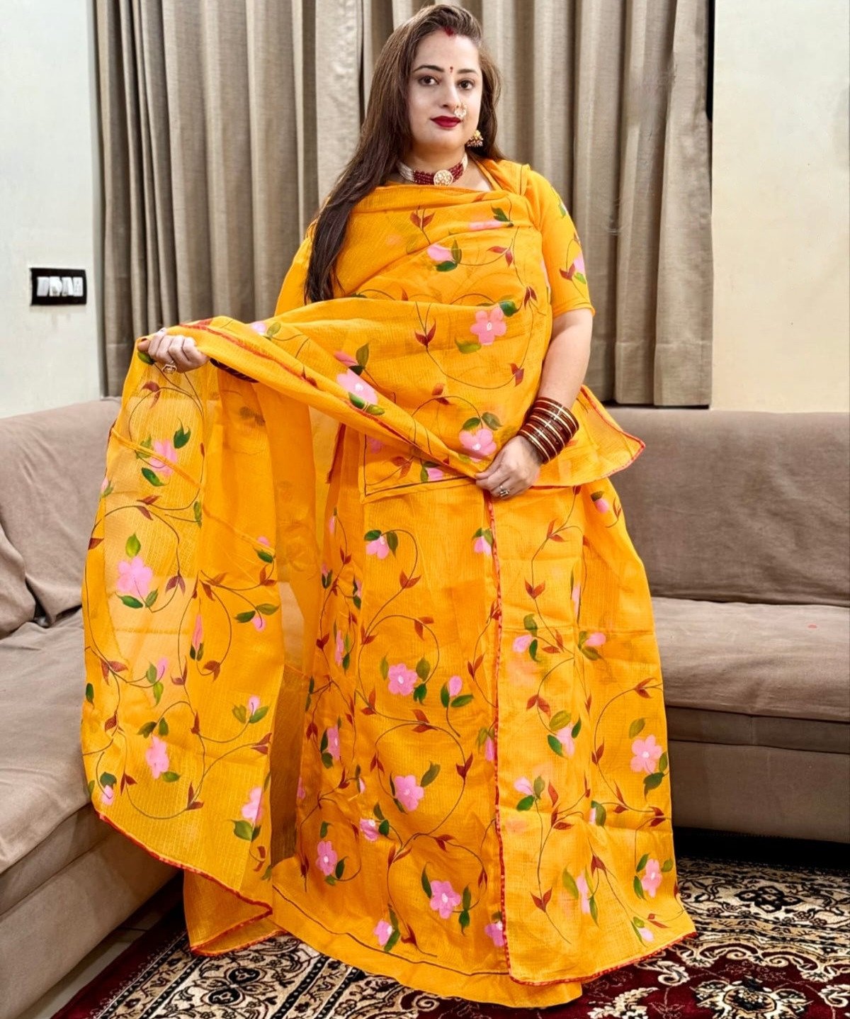 Hand Print Kota Doriya Rajasthani Suit For Women
