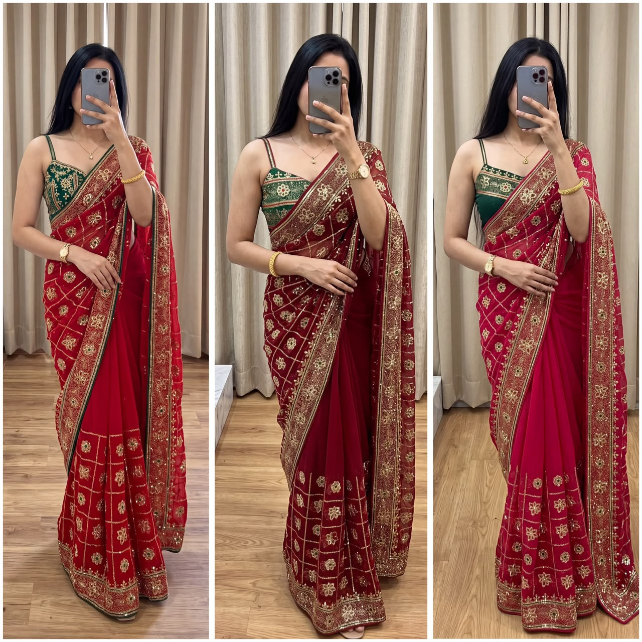 Premium Royal Georgette Rajwadi Saree with Blouse | Elegant Sequins Work Saree