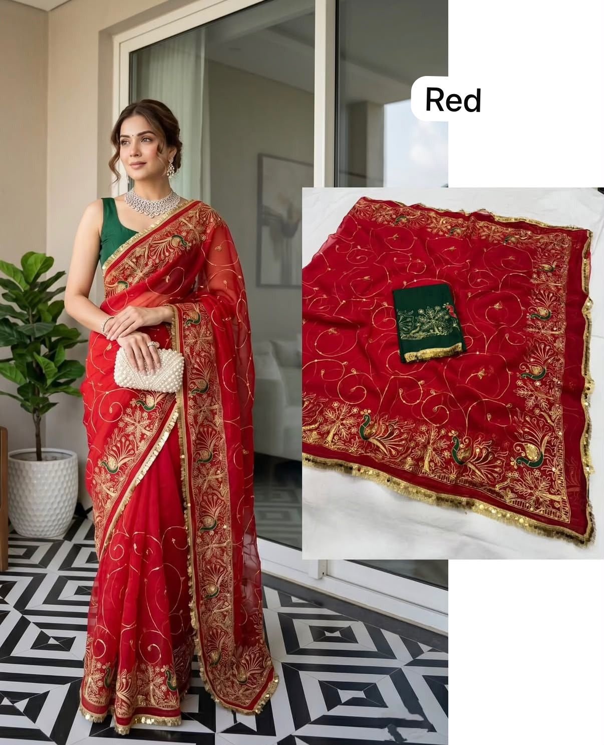 Vintage Peacock Royal Georgette Darbari Saree | Kasab Sequence Work with Blouse