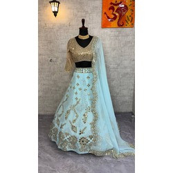 4 Meter Flared Fox Georgette Real Mirror Work Lehenga Set | Semi-Stitched Lehenga with Cancan & Canvas Layers | Premium Partywear Ensemble