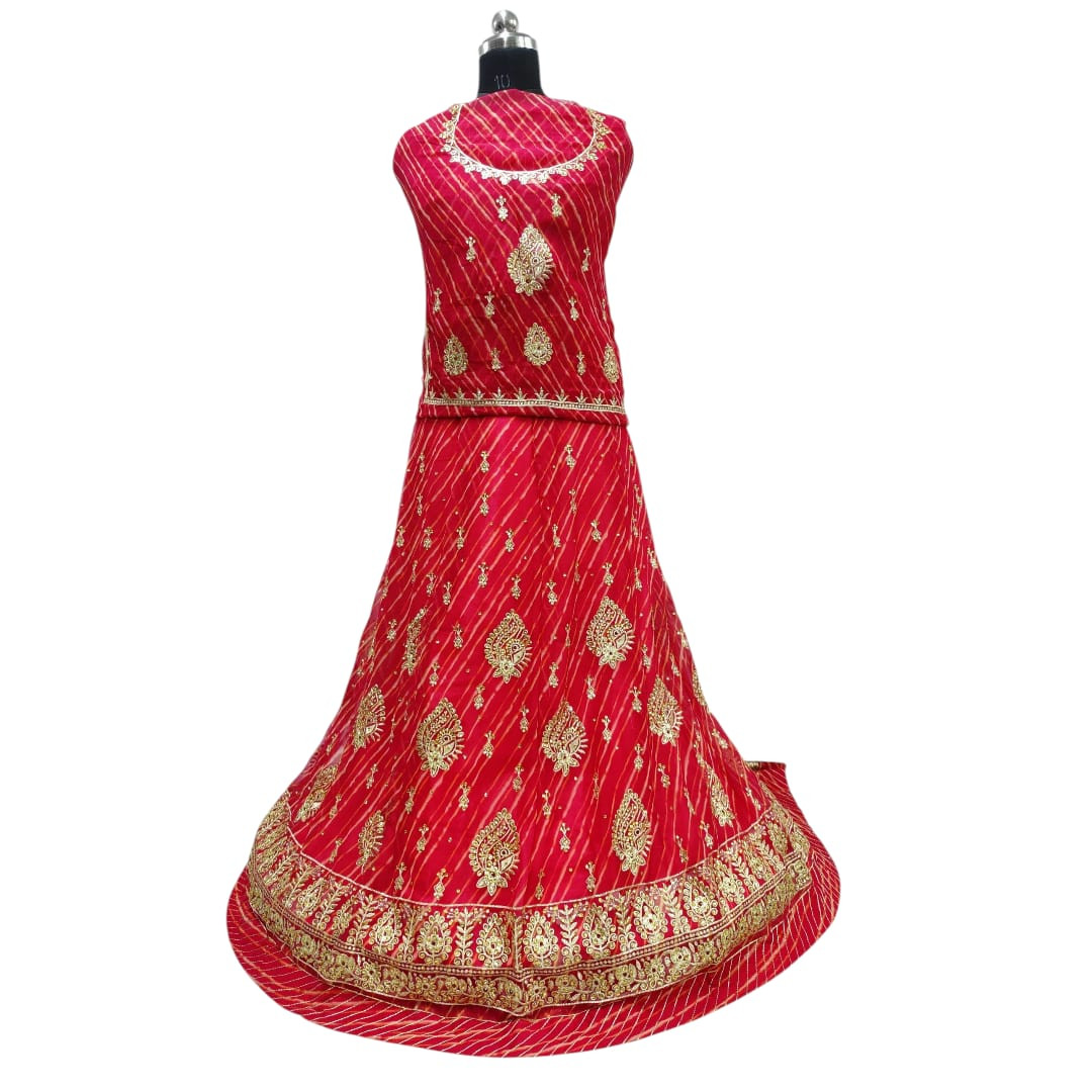Leheriya Designer Rajputi Poshak with Heavy Zari & Kundan Work | Half Pure Fabric | Complete Set with Astar & Magji