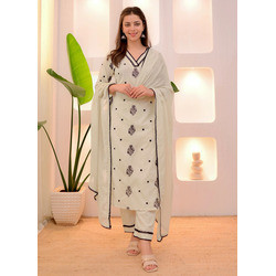 Elegant White Embroidered Kurta Pant Dupatta Set for Women