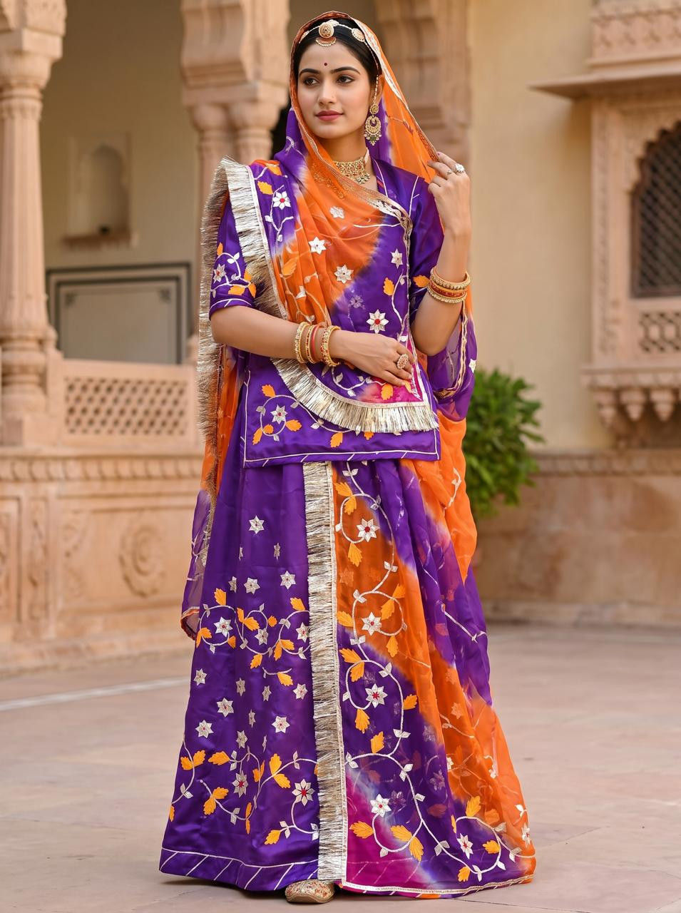 Premium Heavy Satin Rajputi Poshak with Humrahi Pure Odhani | Traditional Rajasthani Ethnic Wear