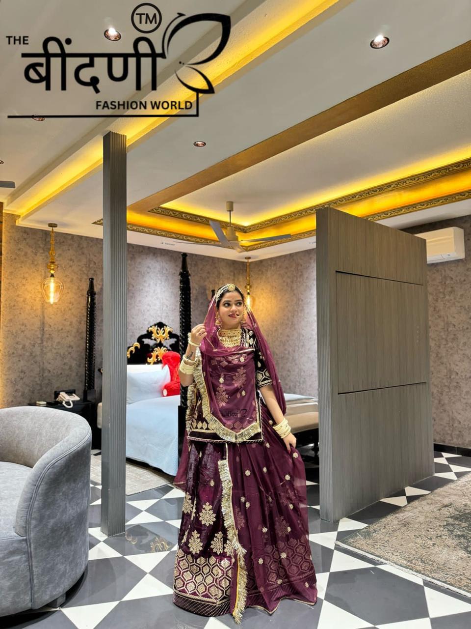 Elegant Partywear Maroon Coloured Tissue Fabric With Sequence  Rajputi Poshak