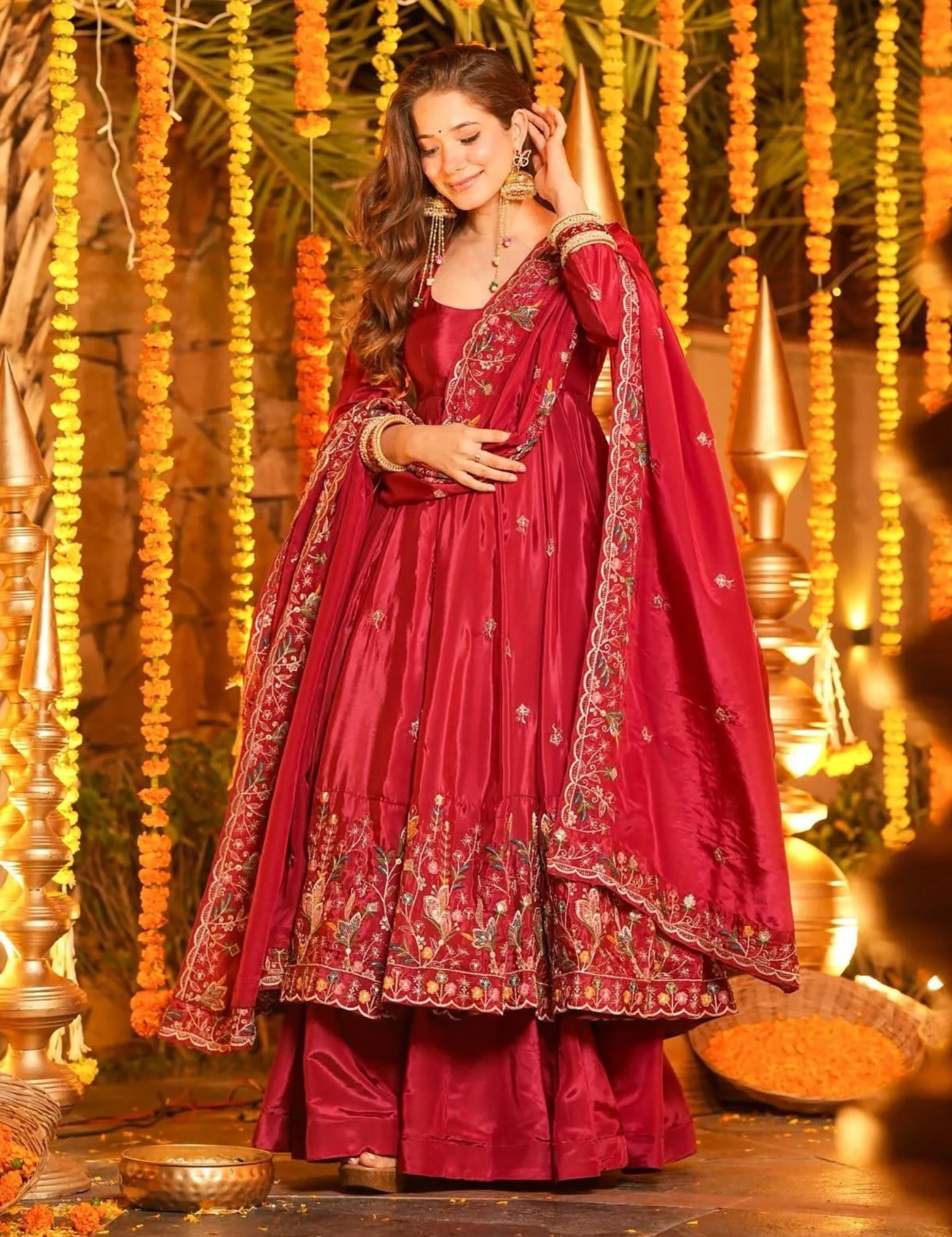Gorgeous Pink Karnival Anarkali Plazo Suit