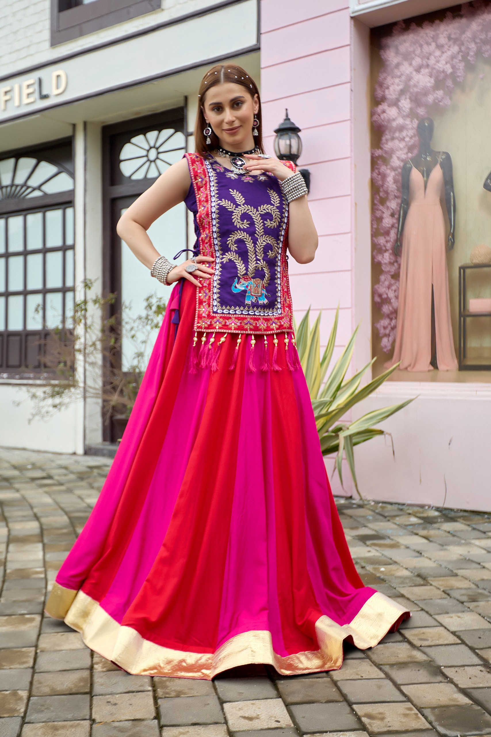 Premium Pure Cotton Designer Lehenga Choli With Embroidered Shrug & Fancy Latkan – 6 Meter Flare
