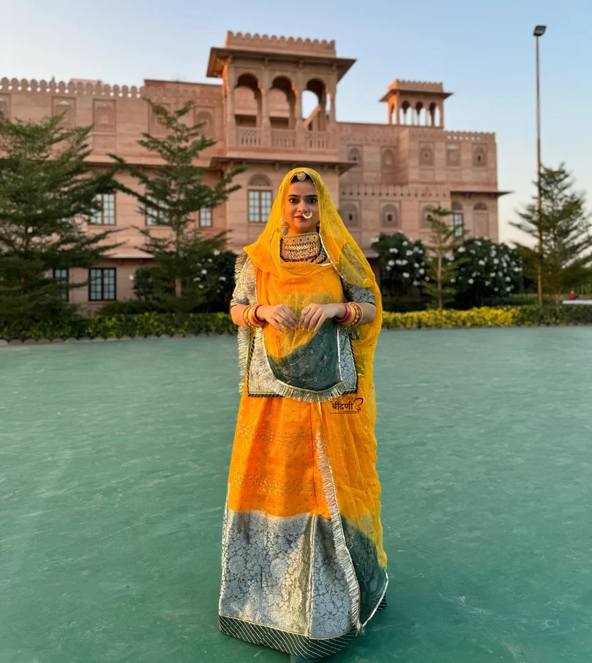 Yellow Organza with Banarasi Border Rajputi Poshak
