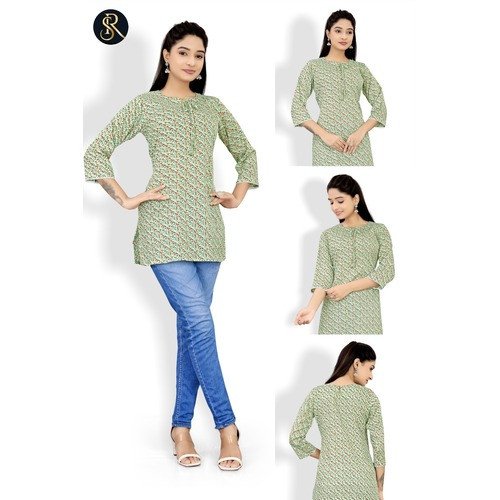 Black & Light Green Cotton Crepe Tunic – Elegant Dual-Tone Comfort