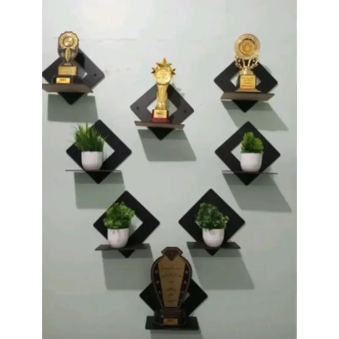 Wooden Wall Shelves Set for Living Room | Modern Home Decor & Trophy Display Rack