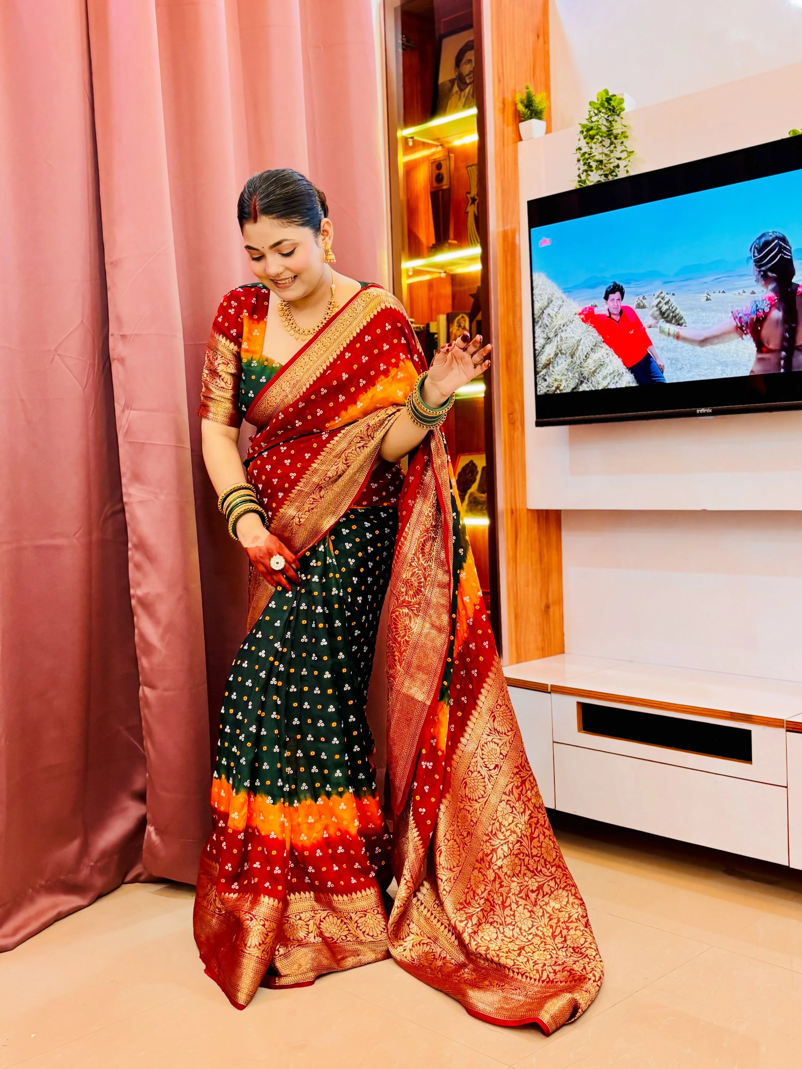 Premium Kanjivaram Bandhani Cotton Silk Saree | Hand Dyeing Designer Traditional Saree with Running Blouse
