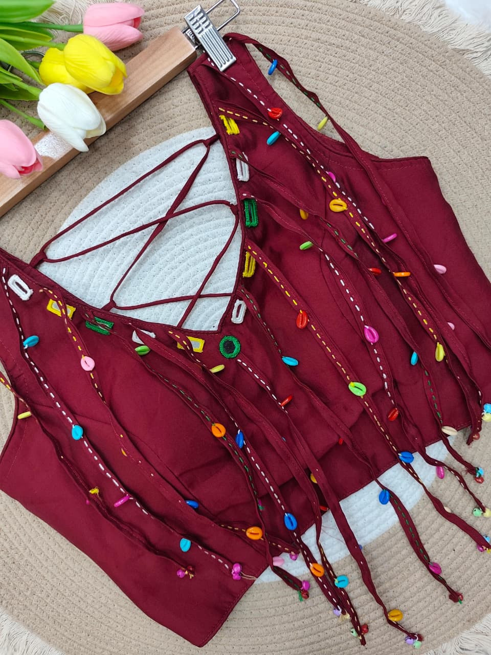 Navratri Wear Handwork Blouse with Latkan, Ghunghroo, Kodi & Mirror Work