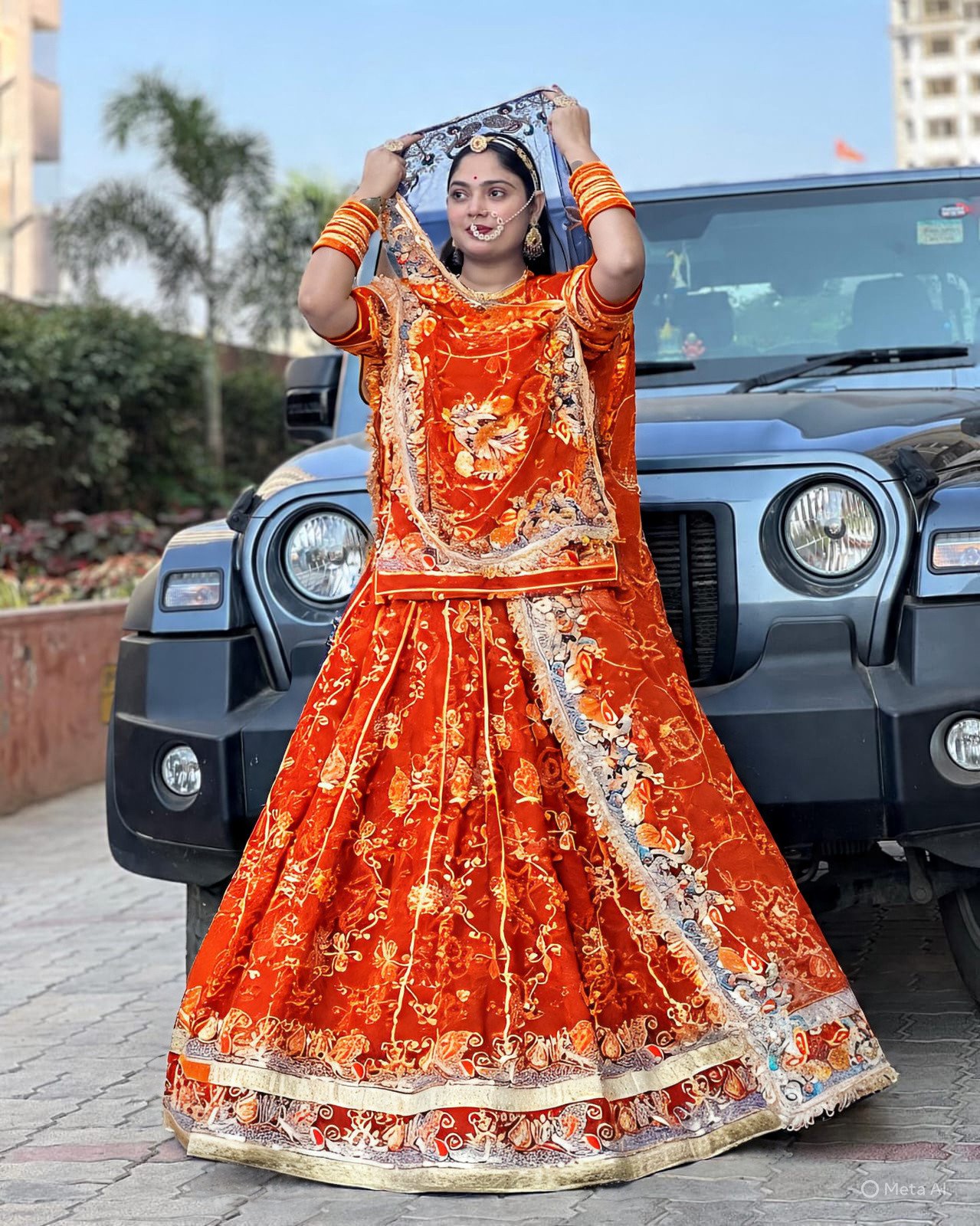 Designer 4 Miter Gher Weeding Rajputi Poshak
