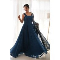 Solid Georgette Stitched Anarkali Gown with Embroidered Dupatta – Morpich Color