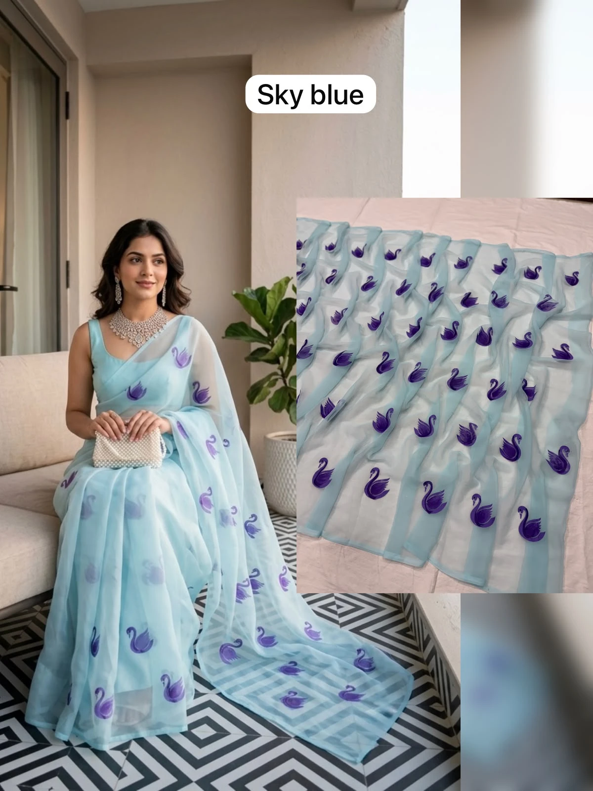 Premium Royal Georgette Hand Print Saree | Elegant Ethnic Wear | Lightweight Traditional Saree