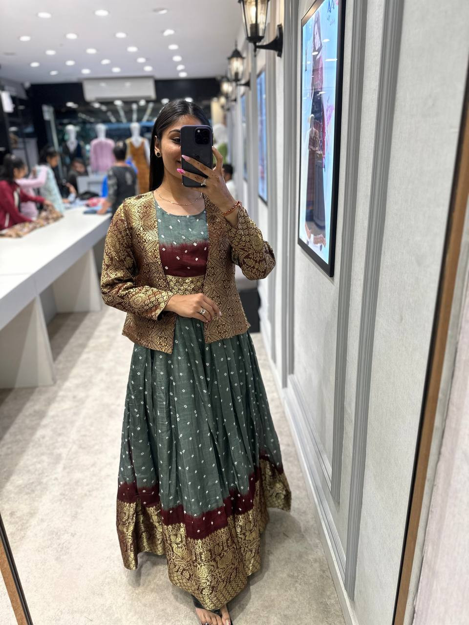 Wedding Special Bandhani Silk Gown with Koti | Heavy Zari Designer Outfit