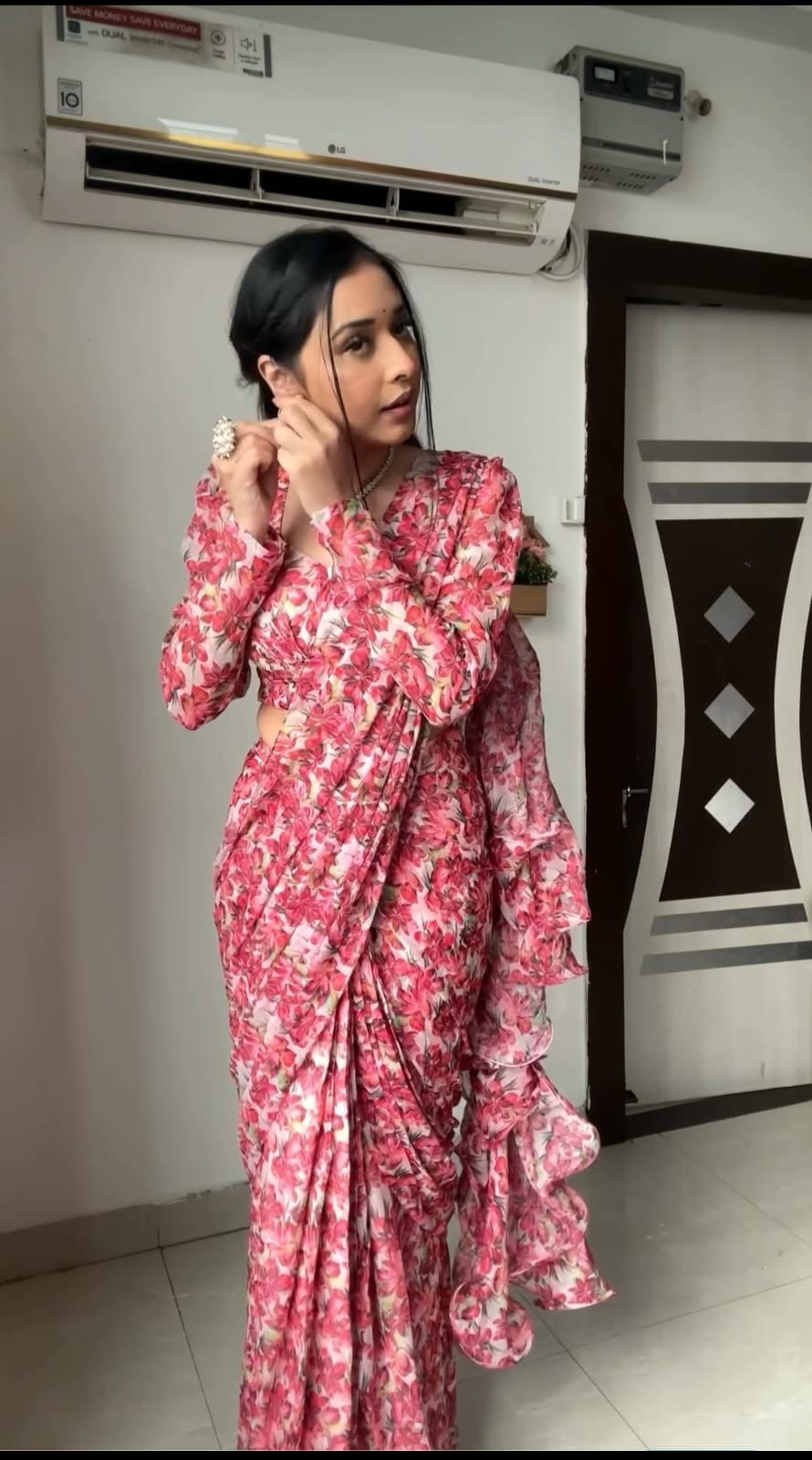 Ready To Wear Saree With Attached Ruffle Dupatta