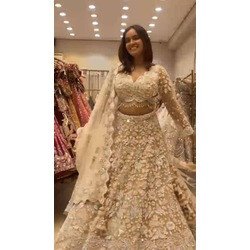 Luxury Butterfly Net Lehenga with 4 Meter Flare | Embroidered Sequins Work | Semi-Stitched Lehenga with Can-Can & Canvas | Elegant Party & Wedding Wear