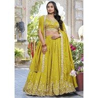 Embellished Mustard Semi-Stitched Lehenga Choli with Embroidered Blouse & Dupatta