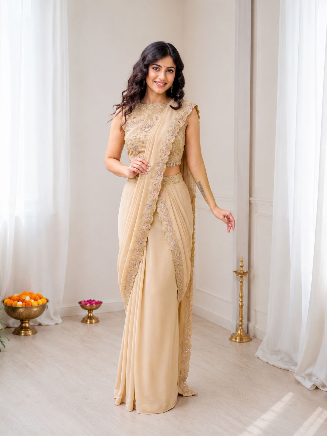 Stylish Star Georgette Lehenga Set with Attached Pallu, Embroidery & Sequins Work, Stitched Blouse