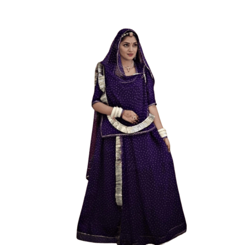 Bandhej Poshak In Wine Hue Adorned With Designer Humrahi(Semi Stich)