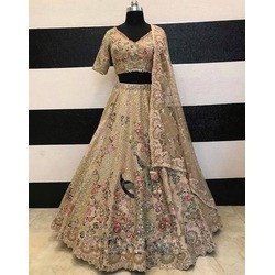 3.5 Meter Flare Japan Satin Silk Sequins Embroidered Lehenga with Cancan & Canvas Patta