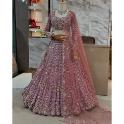 Premium Soft Net Embroidered Lehenga – 4 Meter Flare | Sequins Work | With Can-Can & Canvas | Unstitched Blouse & Dupatta