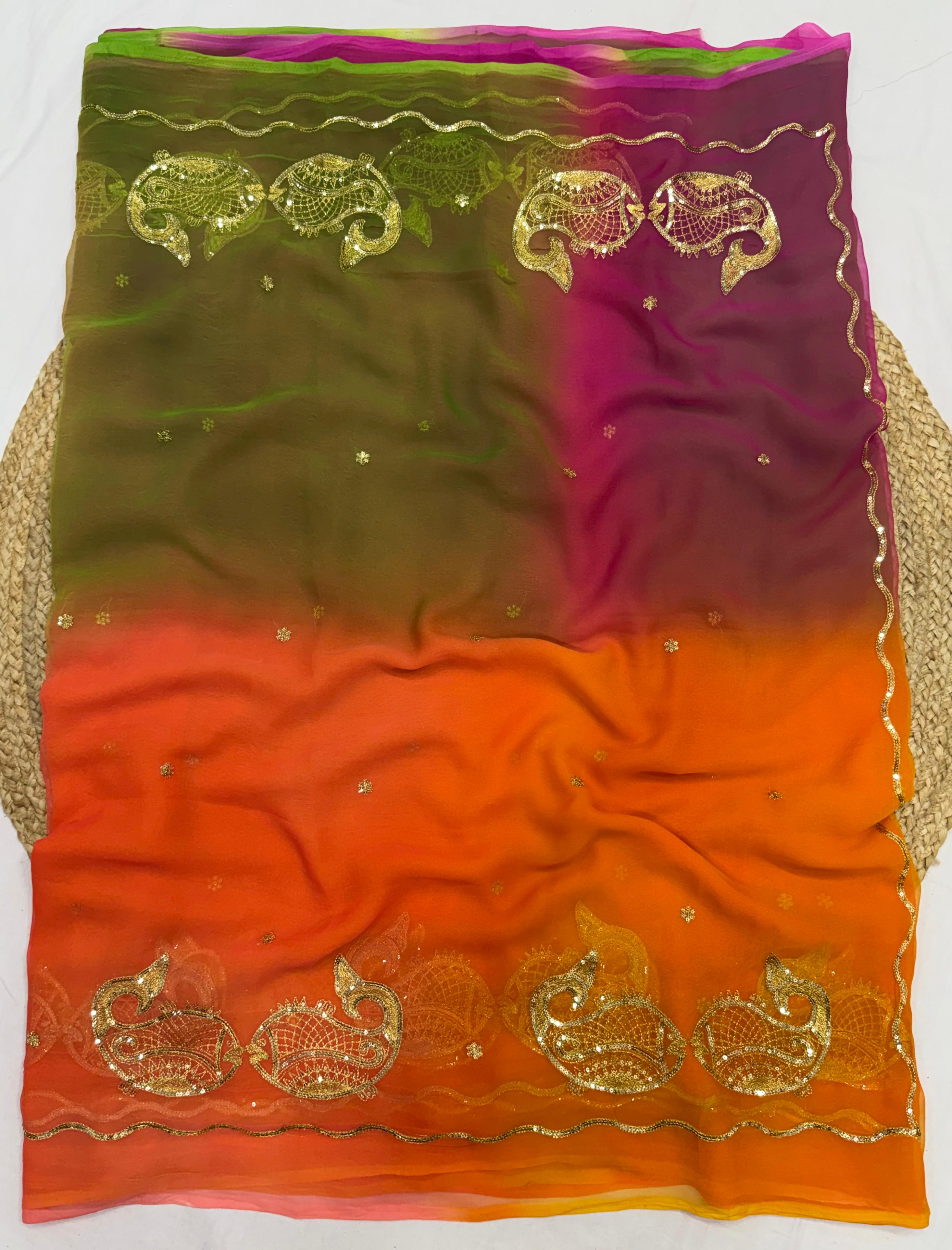 Royal Rajputi Saree – Original Royal Georgette with Beautiful Fish Sequence Work