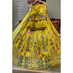 Real Mirror Embroidery Sequins Lehenga | 4m Flared Chinon Silk with Can-Can & Canvas Layers | Semi-Stitched Glamorous Set