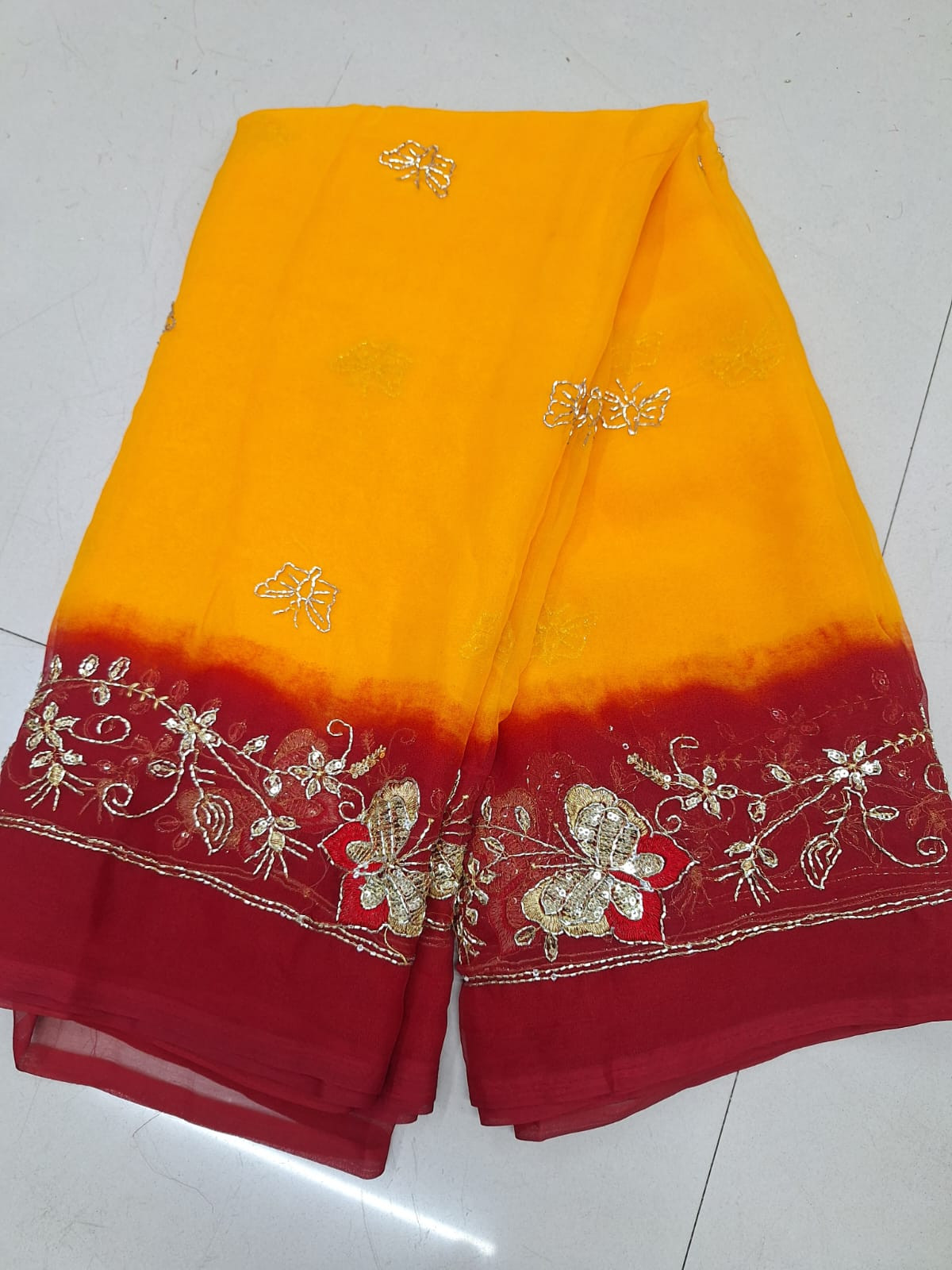 Rajputi Style Darbari Saree in Royal Georgette with Elegant Cut Dana Work – 5.5 Meter