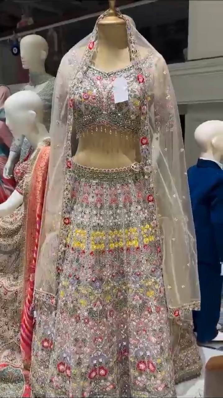Embroidered Sequins Work Butterfly Net Lehenga