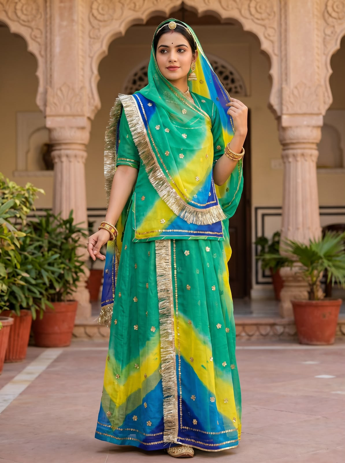 Designer Lehariya Poshak | Humrahi Pure | Zari Kasab Work | Up to 3XL