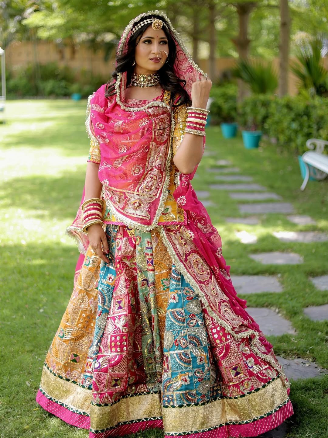 Traditional Designer Georgette 7 Mtr Heavy Gher Lehanga Poshak