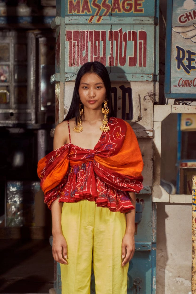 Designer Pure Cotton Hand Bandhej Odhani Top for Women | Bohemian Style Kurti