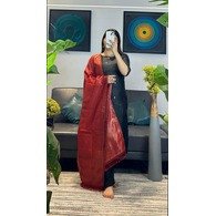 Elegant Black Jacquard Silk Kurta Pant Dupatta Set – Woven Design Ethnic Wear for Women