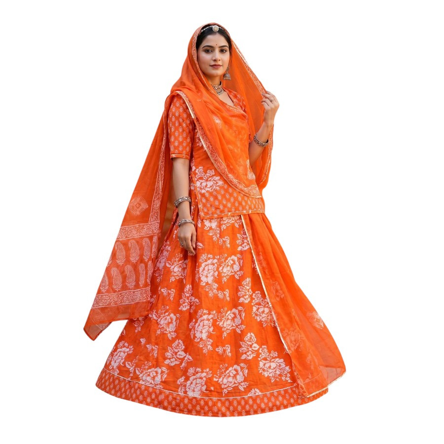 Daily Wear Summer Cotton Suit Poshak with Sarbati Cotton Odhna
