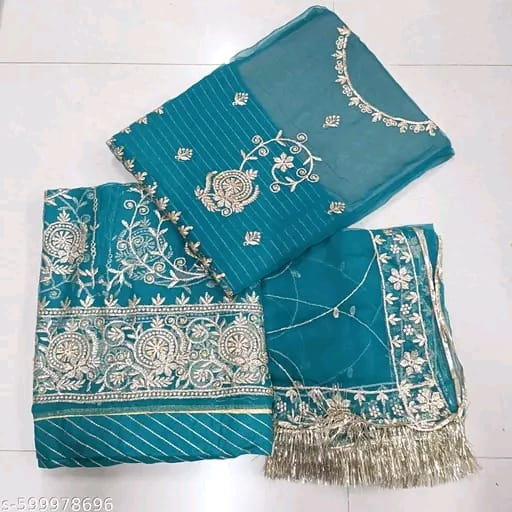 Premium Designer Poshak Set | Heavy Pure Fabric with Zari, Stone & Kundan Work | Contrast Odhni with Four-Side Work