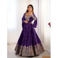 Elegant Purple Embroidered Semi-Stitched Lehenga Choli with Dupatta